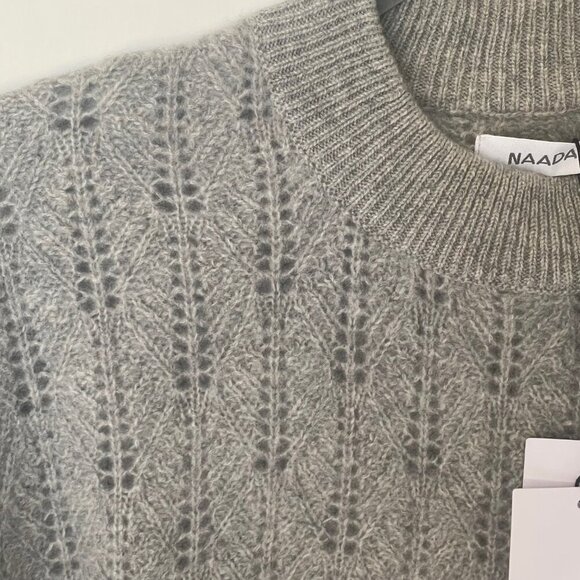 Naadam Cashmere Pointelle Knit Sweater Gray Medium Crewneck Relaxed Fit Classic - Picture 6 of 9